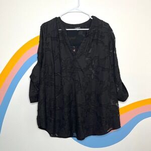 Torrid Lace Black Floral Burnout Roll Tab Sleeve Whimsygoth Plus Size 3‎ 3X